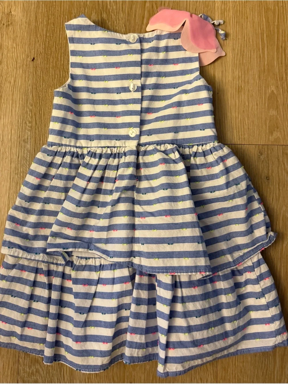 Sweet Heart Rose Girl's Size 4T Blue Striped Tiered Dress with Pink Accent
